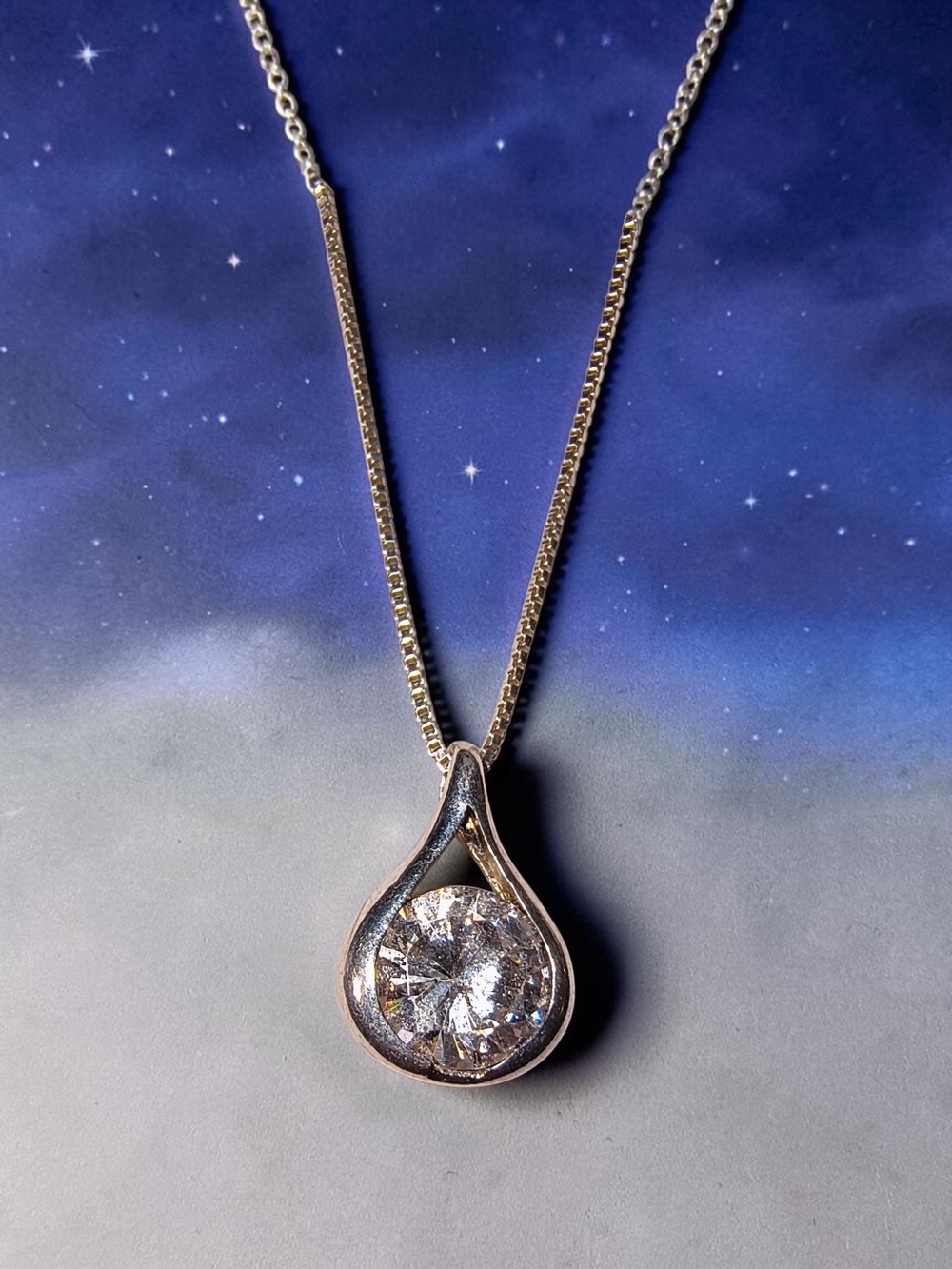 Seta Sterling Silver Teardrop Necklace with Clear CZ Pendant